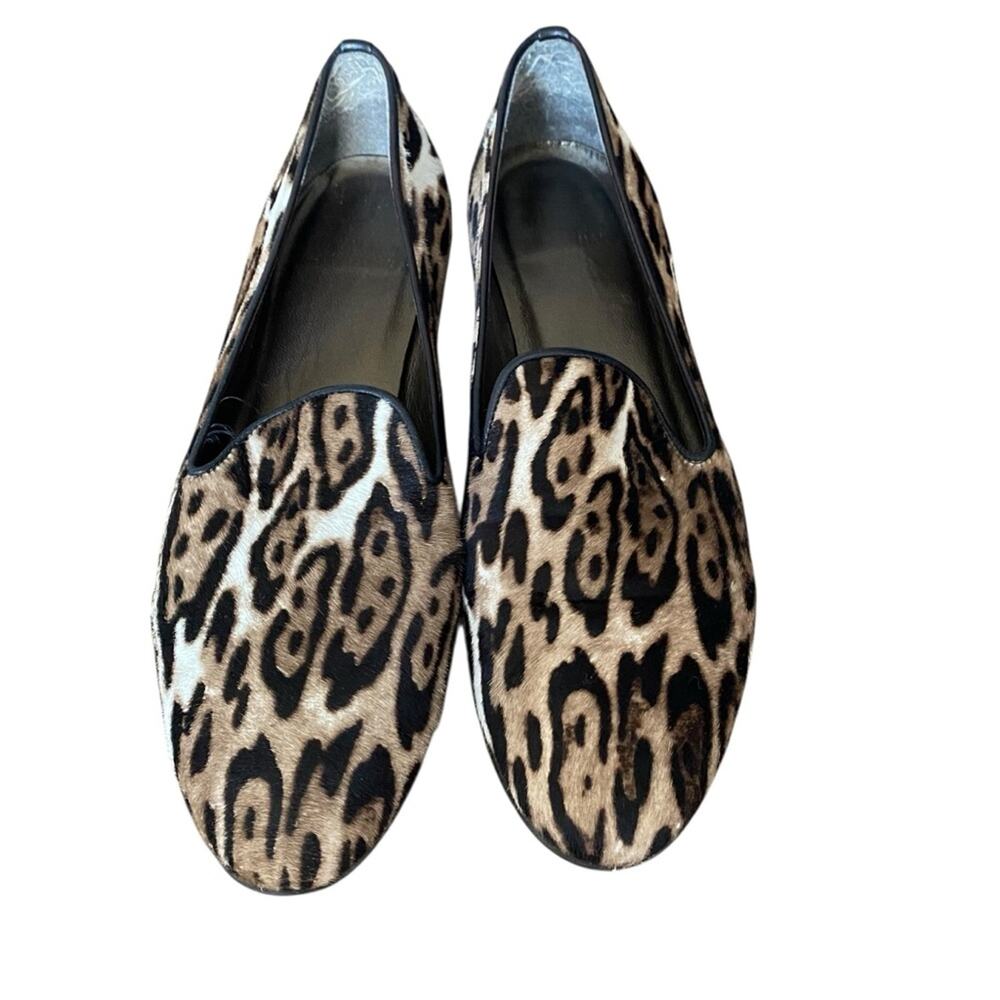 Stuart Weitzman Pony Hair Leather Leopard Animal Print Loafers size 7.5